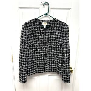 Vintage Talbots Black and White Wool Tweed Blazer, Work Wear Jacket, Size 14